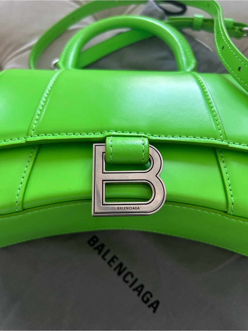 Balenciaga Hourglass XS Handbag Top Handle Crossbody Tote in Neon Green